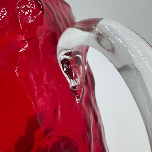 Morgantown Ruby Red Crinkle Glass 9" Pinched Pitcher With Clear Handle EUC - Picture 8 of 14